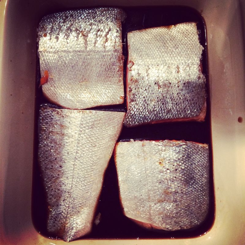 Salmon marinating Salmon marinating