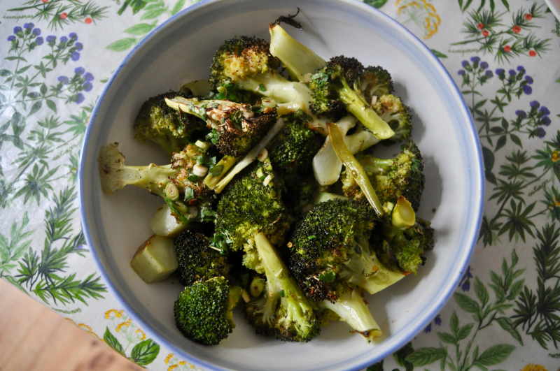 Roasted broccoli and scallions with Thai-style vinaigrette Roasted broccoli and scallions with Thai-style vinaigrette